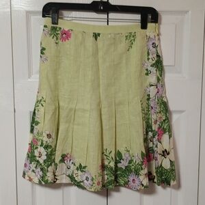 Anne Taylor Loft Pleated Linen Yellow Floral Skirt